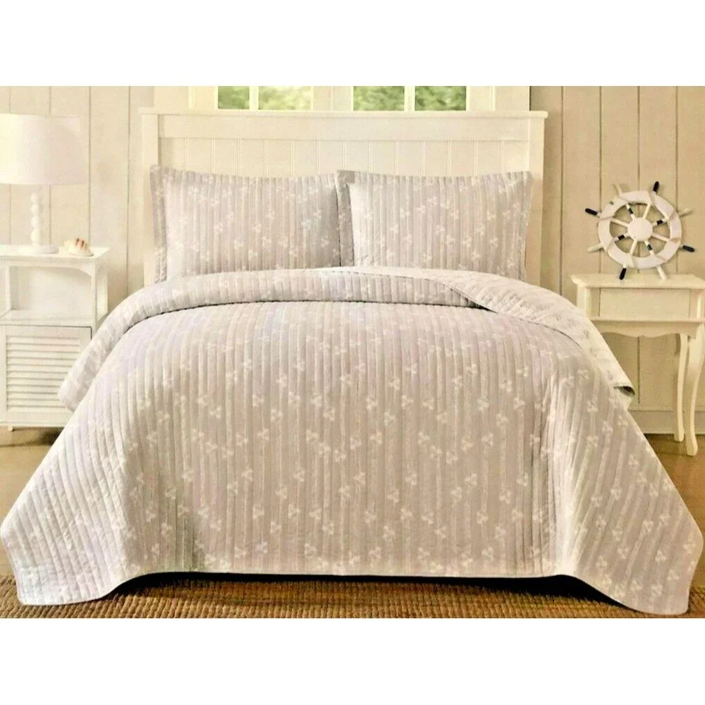 Nautical Twin Quilt and 1 Sham Set Light Comforter Reversible Rope Knot Beach